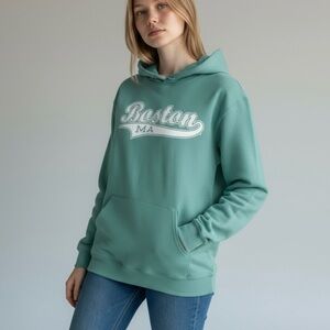 Jerzees Graphic Boston Massachusetts Hoodie in Sage Women’s Size S NWOT
